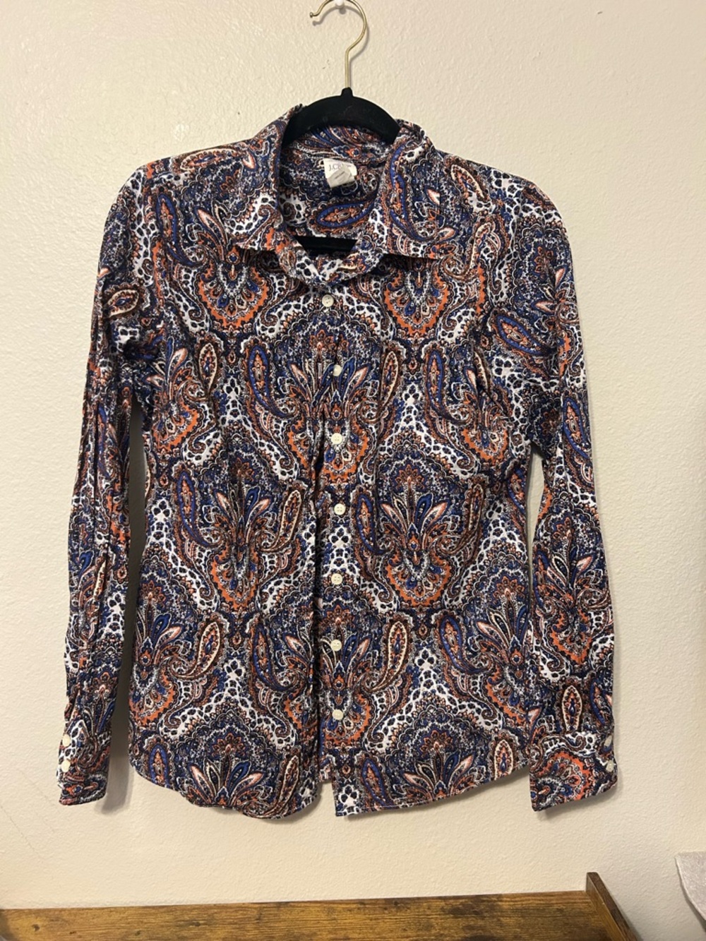 J. Crew Paisley Button-Down Shirt in Blue & Orange Womens size Small